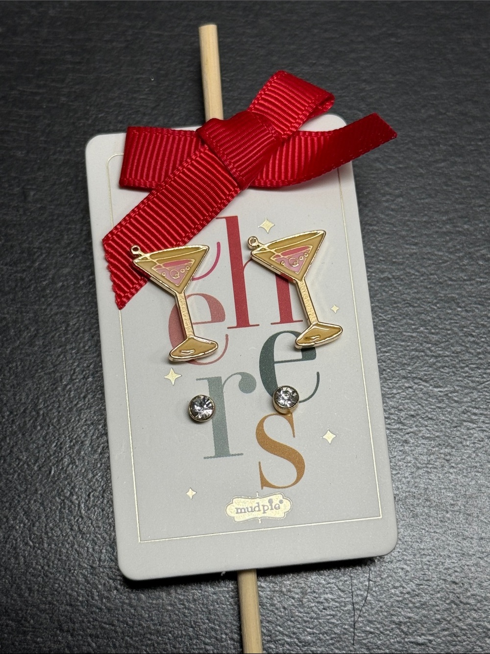 Mud Pie Gold & Pink Cocktail Glass Glow in the Dark Earring Set